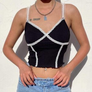 Kinky Cloth 200000790 Black / S Cami Crop Top With Lace Patchwork