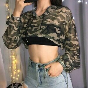 Kinky Cloth Camouflage Hooded Crop Top