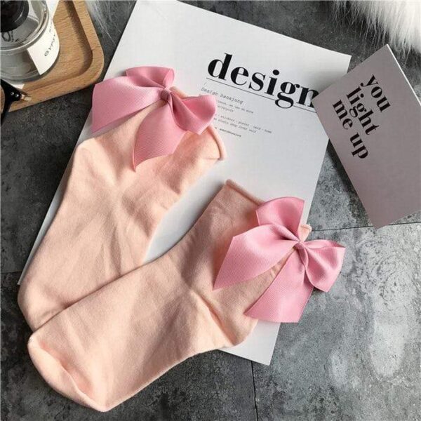 Kinky Cloth 200000866 Baby Pink Candy Color Bow Short Socks