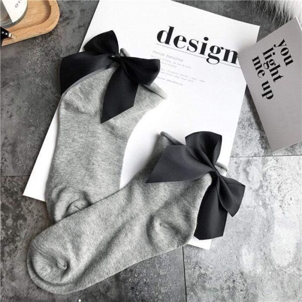 Kinky Cloth 200000866 Gray - Black Candy Color Bow Short Socks