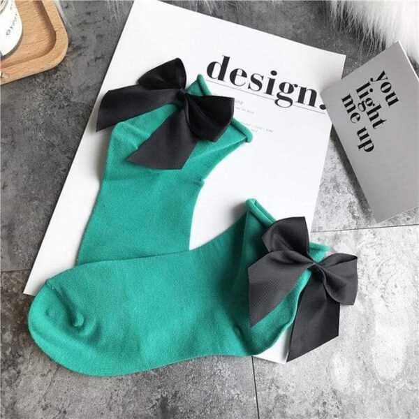 Kinky Cloth 200000866 Mint Green - Black Candy Color Bow Short Socks