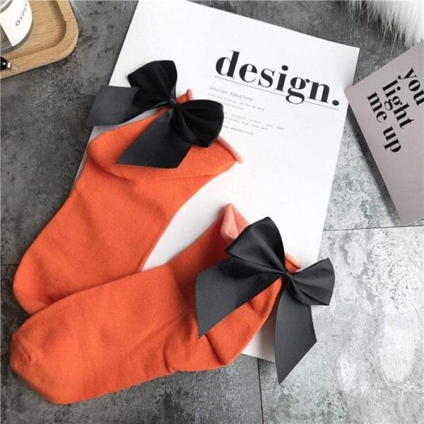 Kinky Cloth 200000866 Orange - Black Candy Color Bow Short Socks