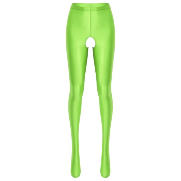 Kinky Cloth Fluorescent Green / M Candy Color Glossy Crotchless Pantyhose