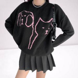 Kinky Cloth 201240203 Cartoon Graphic Black Long Sweater