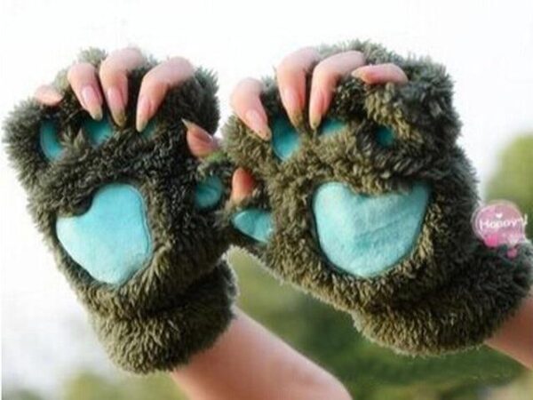 Kinky Cloth Army Green Cat Claw Paw Mittens