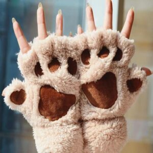 Kinky Cloth Beige Cat Claw Paw Mittens