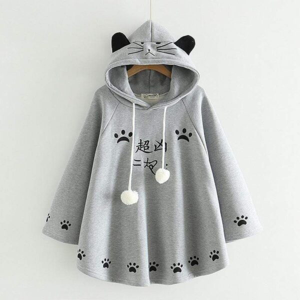 Kinky Cloth 200000348 Gray / One Size Cat Ear Cloak Fleece Hoodies