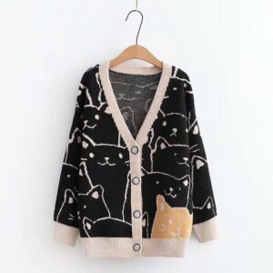 Kinky Cloth Black / One Size Cat Knitted Cardigan