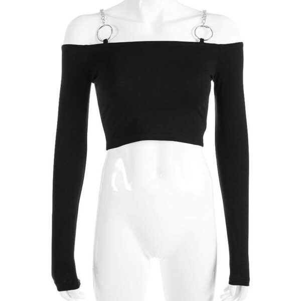 Kinky Cloth 200000791 Black / S Chain Ring Long Sleeve Crop Top