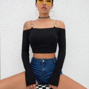 Kinky Cloth 200000791 Chain Ring Long Sleeve Crop Top