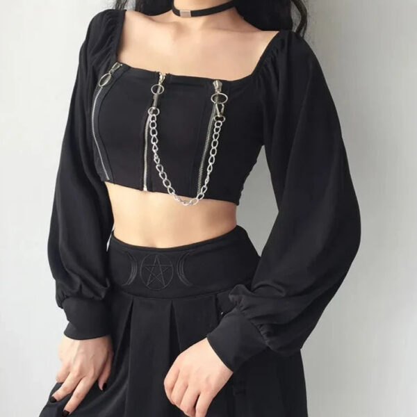 Kinky Cloth Chains Dark Gothic Zipped Tops