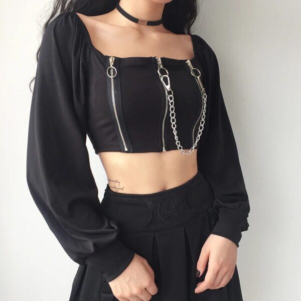 Kinky Cloth Chains Dark Gothic Zipped Tops