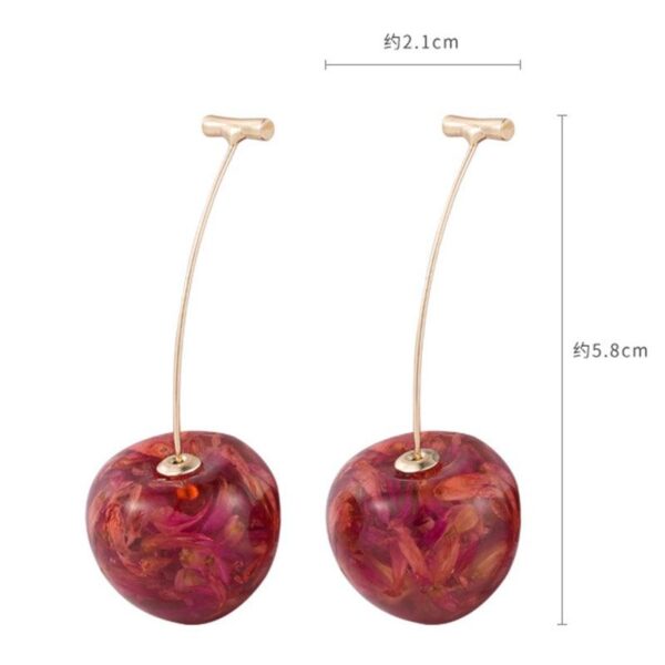 Kinky Cloth 200000168 Cherry Fruit Long Dangle Earrings, Cherry Dry Flower Drop Earrings