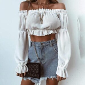 Kinky Cloth 200000346 Chiffon Off Shoulder Crop Top