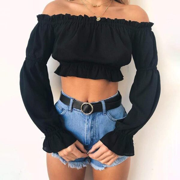 Kinky Cloth 200000346 Chiffon Off Shoulder Crop Top