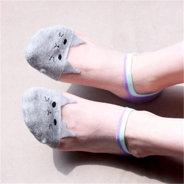 Kinky Cloth 200000866 Gray Colorful Cat Design Ankle Socks