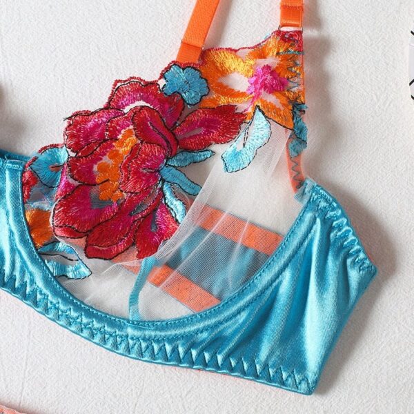 Kinky Cloth Contrast Color Embroidery Bra Set