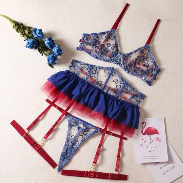 Kinky Cloth Blue red / S Contrast Color Lace Lingerie Set