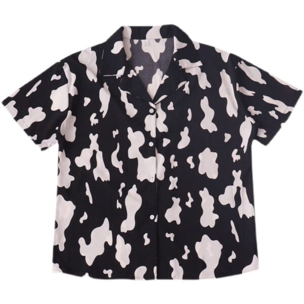 Kinky Cloth One Size / Black Cow Print Button Down Top