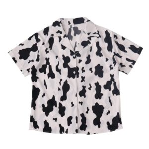 Kinky Cloth One Size / White Cow Print Button Down Top