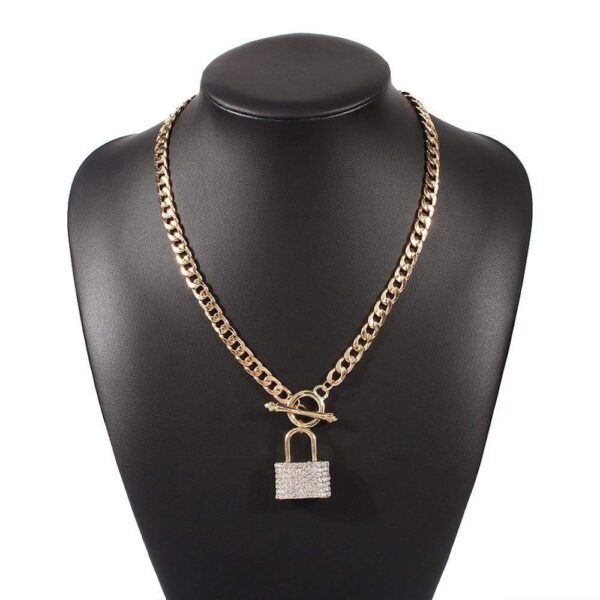 Kinky Cloth 200000162 Gold Creative Metal Lock Diamond Pendant Necklace