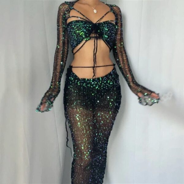 Kinky Cloth Crochet Knitted Sequins Matching Sets