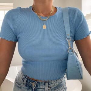 Kinky Cloth 0 Blue / M Crop Top Plain Tees