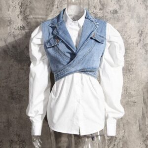 Kinky Cloth Cropped Cross Denim Vest & Blouse