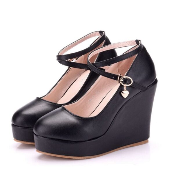 Kinky Cloth Black / 33 Cross Ankle-Strap Wedge Pumps