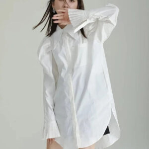 Kinky Cloth Cuff Pleated Oversized Long Blouse