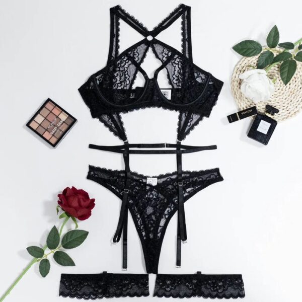 Kinky Cloth black / S Cut Out Sheer Lace Lingerie Set