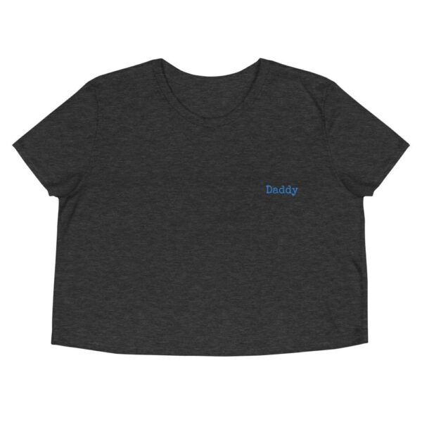 Kinky Cloth Dark Grey Heather / S Daddy Typewriter Blue Embroidered Crop Top