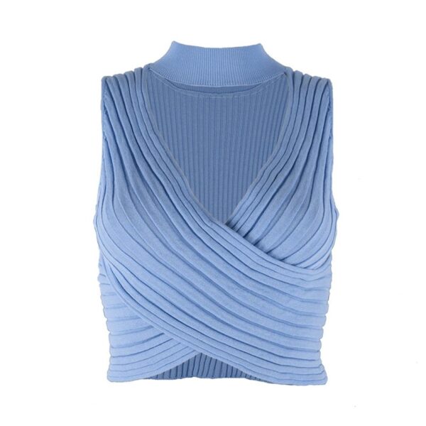 Kinky Cloth 200000790 Blue / XS Deep V Neck Knitted Crop Top