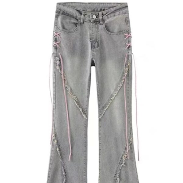 Kinky Cloth Denim Lace-up Flare Pants