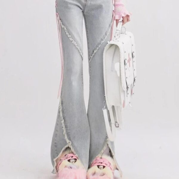 Kinky Cloth Denim Lace-up Flare Pants