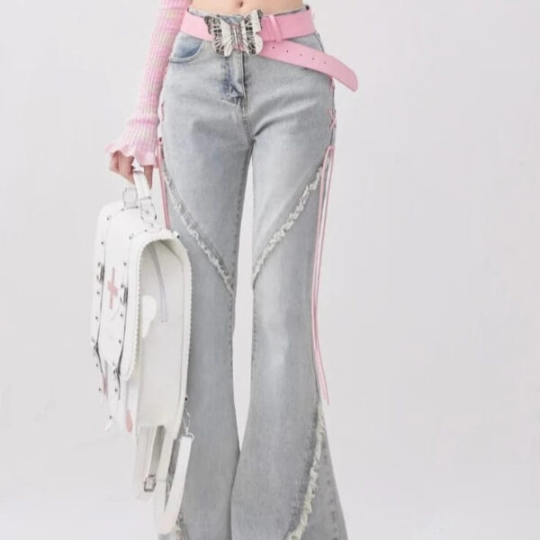 Kinky Cloth Denim Lace-up Flare Pants