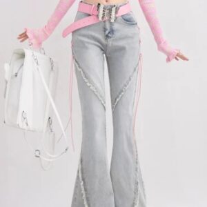 Kinky Cloth Denim Lace-up Flare Pants