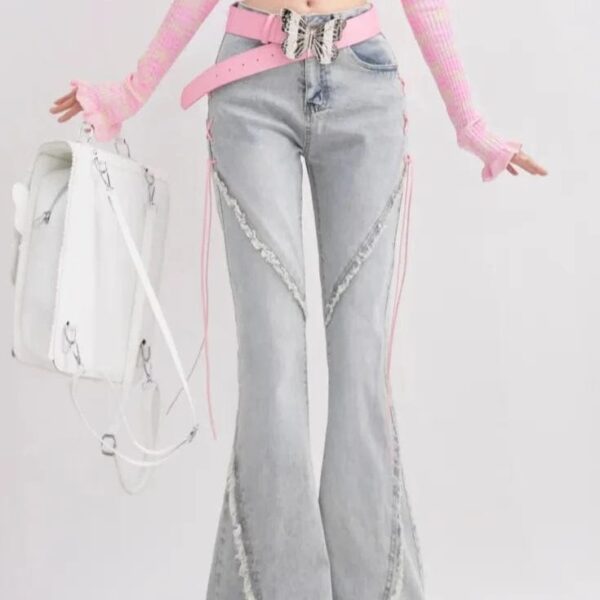 Kinky Cloth Denim Lace-up Flare Pants