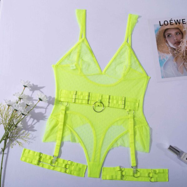 Kinky Cloth Neon Green / S Dot Mesh Backless Bodysuit