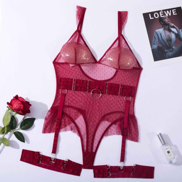 Kinky Cloth Wine Red / S Dot Mesh Backless Bodysuit