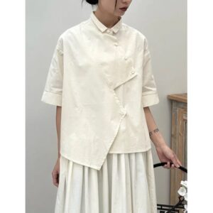 Kinky Cloth apricot / One Size Elbow Sleeve Asymmetrical Oversized Shirt