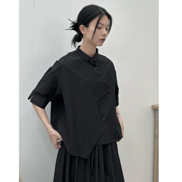 Kinky Cloth black / One Size Elbow Sleeve Asymmetrical Oversized Shirt