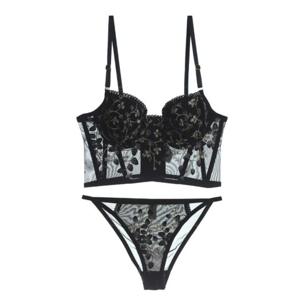 Kinky Cloth Black / S Embroidered Lace Push Up Bra Set