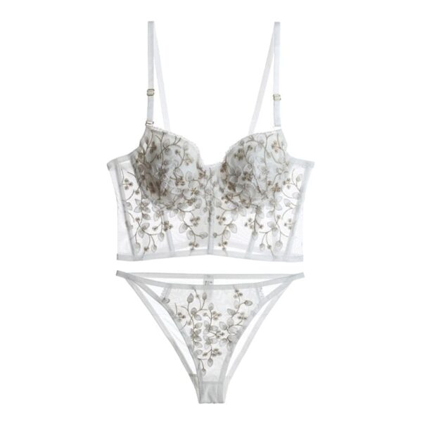 Kinky Cloth White / S Embroidered Lace Push Up Bra Set