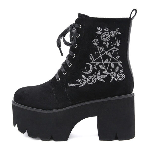 Kinky Cloth Embroidered Suede Chunky Heels Boots