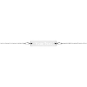 Kinky Cloth White Rhodium / 7" Engraved Silver Bar Chain Bracelet