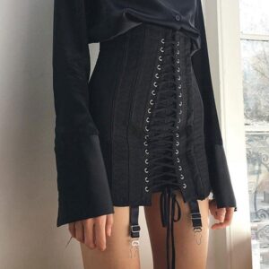 Kinky Cloth Eyelet Lace Up Mini Skirt