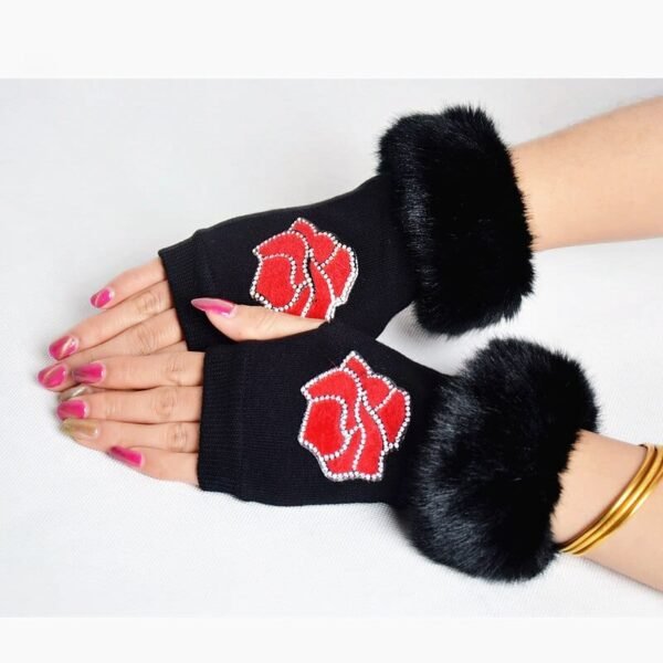 Kinky Cloth Flower / One Size Fingerless Knitted Gloves