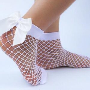 Kinky Cloth Socks White/ White Fishnet Bow Socks