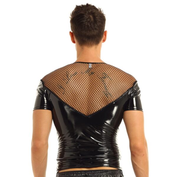 Kinky Cloth Fishnet Splice Wetlook Shirt Tops